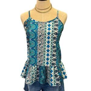 Patterned Spaghetti Strap Peplum Top Shirt Women size S Boho Bohochic